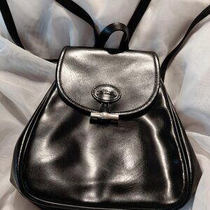 Vintage Longchamp Paris Backpack Rare Black Leather Rucksack